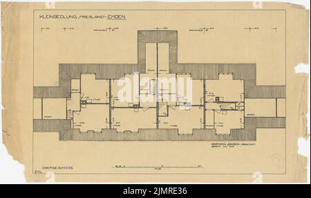 Jansen Hermann (1869-1945), Kleinsiedlung Friesland, Emden (07,1916): Grundriß Obergeschoss 1:50. Tusche auf Transparent, 48,9 x 82,7 cm (inklusive Scankanten) Jansen Hermann (1869-1945): Kleinsiedlung Friesland, Emden Stockfoto