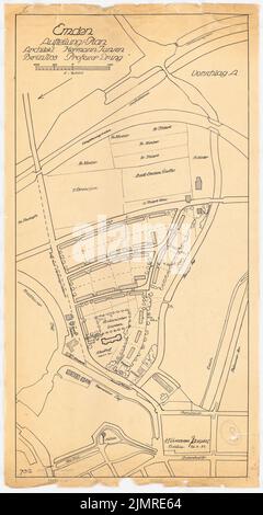 Jansen Hermann (1869-1945), Vertriebs- und Entwicklungsplan für Emden-Ost (26. Oktober 1921): Grund- und Zeidplan 1: 2000, Vorschlag A. Tusche mit Bleistift auf transparent, 66,4 x 35,4 cm (inkl. Scan Edges) Jansen Hermann (1869-1945): Aufteilungs- und Bebauungsplan für Emden-Ost Stockfoto