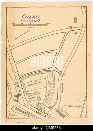 Jansen Hermann (1869-1945), Vertriebs- und Entwicklungsplan für Emden-Ost (27. Oktober 1921): Grund- und Zeidplan 1: 2000, Vorschlag C. Tusche auf transparent, 36,1 x 27,1 cm (inkl. Scan Edges) Jansen Hermann (1869-1945): Aufteilungs- und Bebauungsplan für Emden-Ost Stockfoto