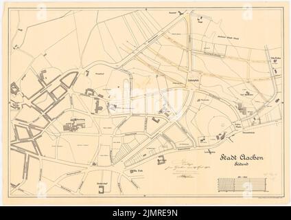 Jansen Hermann (1869-1945), Überarbeitung eines Eröffnungsplans für Aachen-Süd (04,1912): Straßen- und Baustraßenplan 1: 2500. Farblich, über Druck auf Papier, 53,2 x 75,2 cm (inklusive Scankanten) Jansen Hermann (1869-1945): Revision eines Aufschließungsplanes für Aachen-Süd Stockfoto