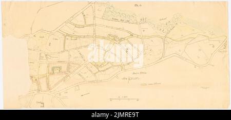 Jansen Hermann (1869-1945), Überarbeitung eines Eröffnungsplans für Aachen-Süd (09.12.1912): Fluchtliniplan 1: 2500. Farbstift über einem Bruch auf Papier, 48,3 x 101,6 cm (inklusive Scankanten) Jansen Hermann (1869-1945): Revision eines Aufschließungsplanes für Aachen-Süd Stockfoto