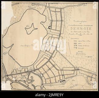 Jansen Hermann (1869-1945), Verteilungsplan des Fürst-Hardenberger Waldbezirks am Dehmsee, Fürstenwalde/Spree (10.10.1930): Abteilung 1: 2500. Tusche, Farbstift, Tusche farbig auf transparent, 98,6 x 106,5 cm (inklusive Scankanten) Jansen Hermann (1869-1945): Aufteilungsplan des fürstlich Hardenbergischen Forstbezirks am Dehmsee, Fürstenwalde/Spree Stockfoto