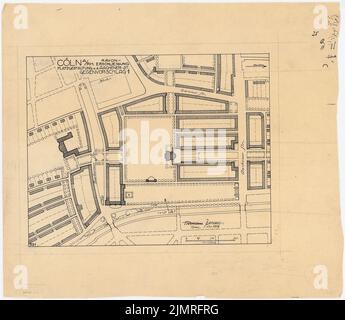 Jansen Hermann (1869-1945), Wettbewerb um die Entwicklung des inneren Rayon, Köln (11,1919): Grundrissplan Platzgestaltung Aachener Str. Tusche auf Transparent, 52 x 59,7 cm (inklusive Scan-Kanten) Jansen Hermann (1869-1945): Wettbewerb zur Konstruktion des inneren Rayon, Köln Stockfoto