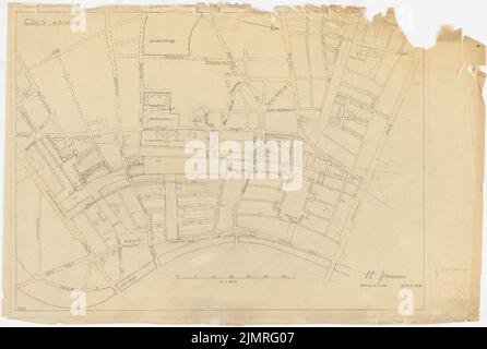 Jansen Hermann (1869-1945), Wettbewerb um die Entwicklung des inneren Rayon, Köln (19. Juli 1919): Grundplan 1: 2500. Bleistift und Farbstift auf Transparent, 73,5 x 109,2 cm (inklusive Scankanten) Jansen Hermann (1869-1945): Wettbewerb zur Bebauung des Inneren Rayons, Köln Stockfoto