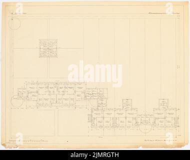 Jansen Hermann (1869-1945), kleines Mehrfamilienhaus des Wohnungsverbandes, Prenzlau (08.04.1921): Grundrisse Obergeschosse 1: 100. Bleistift auf Transparent, 70,4 x 89,1 cm (inklusive Scankanten) Jansen Hermann (1869-1945): Kleinwohnungsblock der Wohnungsbaugenossenschaft, Prenzlau Stockfoto