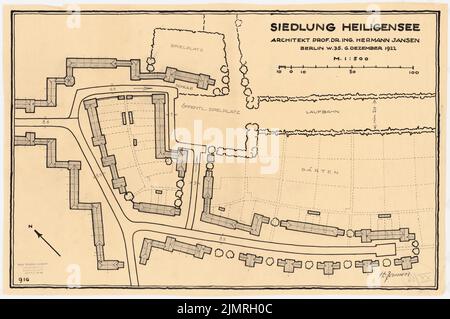 Jansen Hermann (1869-1945), Bau einer Siedlung für die gemeinnützige Kleinhausbaugesellschaft in Berlin-Heiligensee (06.12.1922): Grund- und Bauplan 1: 1000. Tusche und Bleistift auf Transparent, 48,9 x 73,7 cm (inklusive Scankanten) Jansen Hermann (1869-1945): Bau einer Siedlung für die gemeinnützige Kleinhausbaugesellschaft, Berlin-Heiligensee Stockfoto