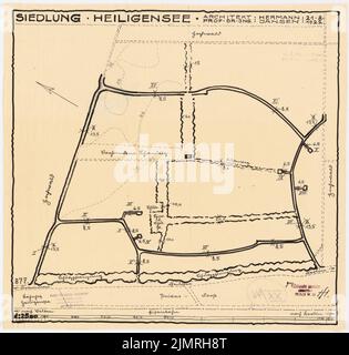 Jansen Hermann (1869-1945), Bau einer Siedlung für die gemeinnützige Kleinhausbaugesellschaft in Berlin-Heiligensee (21.08.1922): Grundplan 1: 2500. Tusche und Bleistift auf Transparent, 42,2 x 44,3 cm (inklusive Scankanten) Jansen Hermann (1869-1945): Bau einer Siedlung für die gemeinnützige Kleinhausbaugesellschaft, Berlin-Heiligensee Stockfoto