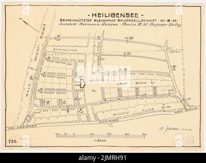 Jansen Hermann (1869-1945), Bau einer Siedlung für die gemeinnützige Kleinhausbaugesellschaft in Berlin-Heiligensee (8. November 1921): Grund- und Dialtplan 1: 2500. Tusche auf Transparent, 34,7 x 46,8 cm (inklusive Scankanten) Jansen Hermann (1869-1945): Bau einer Siedlung für die gemeinnützige Kleinhausbaugesellschaft, Berlin-Heiligensee Stockfoto