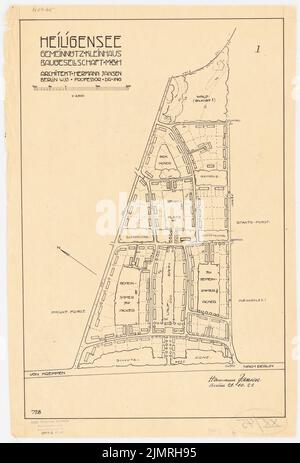 Jansen Hermann (1869-1945), Bau einer Siedlung für die gemeinnützige Kleinhausbaugesellschaft in Berlin-Heiligensee (21. Oktober 1921): Grund- und Dialtplan 1: 2500. Tusche auf Transparent, 56,3 x 38,2 cm (inklusive Scankanten) Jansen Hermann (1869-1945): Bau einer Siedlung für die gemeinnützige Kleinhausbaugesellschaft, Berlin-Heiligensee Stockfoto