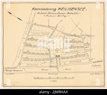 Jansen Hermann (1869-1945), Bau einer Siedlung für die gemeinnützige Kleinhausbaugesellschaft in Berlin-Heiligensee (17. November 1921): Grund- und Dialtplan 1: 2500. Tusche auf Transparent, 45,5 x 54,3 cm (inklusive Scankanten) Jansen Hermann (1869-1945): Bau einer Siedlung für die gemeinnützige Kleinhausbaugesellschaft, Berlin-Heiligensee Stockfoto