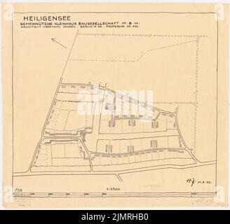 Jansen Hermann (1869-1945), Bau einer Siedlung für die gemeinnützige Kleinhausbaugesellschaft in Berlin-Heiligensee (28. Februar 1922): Grund- und Dialtplan 1: 2500. Tinte und Blei auf Transparent, 46,9 x 51,2 cm (inklusive Scankanten) Jansen Hermann (1869-1945): Bau einer Siedlung für die gemeinnützige Kleinhausbaugesellschaft, Berlin-Heiligensee Stockfoto