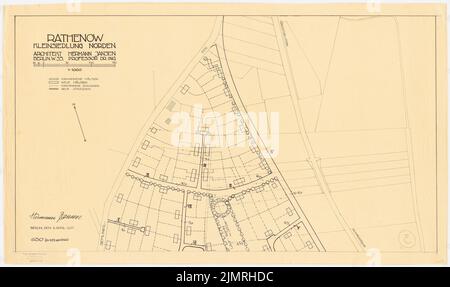 Jansen Hermann (1869-1945), Entwicklungsplan Kleinsiedlung Norden, Rathenow (02.04.1921): Abteilung 1: 1000. Tusche auf Transparent, 55,5 x 93,5 cm (inklusive Scankanten) Jansen Hermann (1869-1945): Bauplan Kleinsiedlung Norden, Rathenow Stockfoto