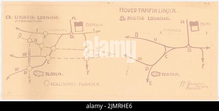 Jansen Hermann (1869-1945), Teilentwicklungsplan, Bergen (14. Mai 1920): Verkehrsstruktur, Phase 2. Bruch auf Papier, 24,6 x 53,2 cm (inklusive Scankanten) Jansen Hermann (1869-1945): Teilbebauungsplan, Bergen Stockfoto