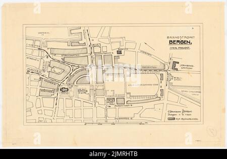 Jansen Hermann (1869-1945), Teilentwicklungsplan, Bergen (01.05.1920): Lageplan 1: 2500, Phase 2. Tinte auf Transparent, 42,3 x 64,2 cm (inklusive Scankanten) Jansen Hermann (1869-1945): Teilbebauungsplan, Bergen Stockfoto