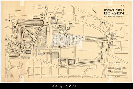 Jansen Hermann (1869-1945), Teilentwicklungsplan, Bergen (10. Juni 1920): Abteilung 1: 1000, Phase 2, revidierter Vorschlag. Tusche auf Transparent, 72,6 x 116,3 cm (inklusive Scankanten) Jansen Hermann (1869-1945): Teilbebauungsplan, Bergen Stockfoto