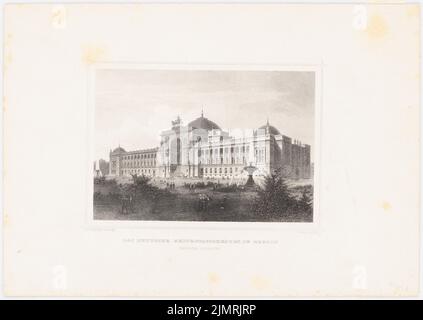 Unbekannter Architekt, Reichstag, Berlin (ca. 1870): Perspektivische Ansicht. Stich auf die Schachtel, 22,6 x 31,9 cm (inklusive Scankanten) Bohnstedt Ludwig Franz Karl (1822-1885): Reichstag, Berlin. Erster Wettbewerb Stockfoto