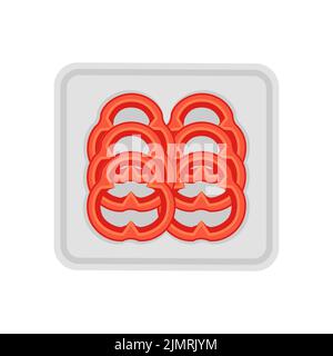 In Scheiben geschnittene Paprika in Vakuumverpackung Symbol auf weißem Hintergrund isoliert. Stockfoto