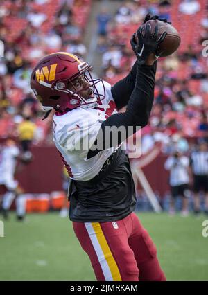 6. August 2022: Washington Commanders Wide Receiver Curtis Samuel (10) während des NFL-Trainingslagers des Teams auf dem Fed Ex Field in Landover, Maryland Fotograf: Cory Royster Stockfoto