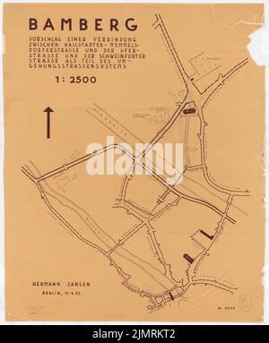 Jansen Hermann (1869-1945), Bamberger Entwicklungsplan (11. April 1932): Verkehrsplan 1: 2500. Lichtbruch auf Transparent, 75,6 x 62,5 cm (inklusive Scankanten) Jansen Hermann (1869-1945): Bebauungsplan Bamberg Stockfoto