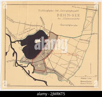 Jansen Hermann (1869-1945), Verteilungsplan des Fürst-Hardenberger Waldbezirks am Dehmsee, Fürstenwalde/Spree (15. Oktober 1930): Abteilung 1: 10000. Tinte über einem Bruch auf Papier gefärbt, 43,5 x 48,7 cm (inklusive Scankanten) Jansen Hermann (1869-1945): Aufteilungsplan des fürstlich Hardenbergischen Forstbezirks am Dehmsee, Fürstenwalde/Spree Stockfoto