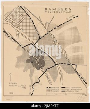 Jansen Hermann (1869-1945), Bamberger Entwicklungsplan (1932): Verkehrsplan, Lageplan 1: 10000. Tusche auf Transparent, 54,4 x 47,7 cm (inklusive Scankanten) Jansen Hermann (1869-1945): Bebauungsplan Bamberg Stockfoto