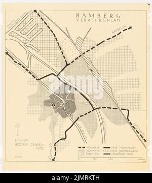 Jansen Hermann (1869-1945), Bamberger Entwicklungsplan (1932): Verkehrsplan, Lageplan 1: 10000. Leichter Bruch auf Papier, 54 x 47,6 cm (inklusive Scankanten) Jansen Hermann (1869-1945): Bebauungsplan Bamberg Stockfoto