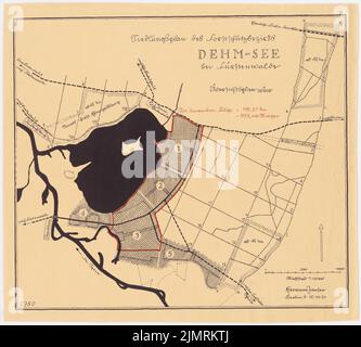 Jansen Hermann (1869-1945), Verteilungsplan des Fürst-Hardenberger Waldbezirks am Dehmsee, Fürstenwalde/Spree (15. Oktober 1930): Abteilung 1: 10000. Tinte über einem Bruch auf Papier gefärbt, 43,6 x 48,4 cm (inklusive Scankanten) Jansen Hermann (1869-1945): Aufteilungsplan des fürstlich Hardenbergischen Forstbezirks am Dehmsee, Fürstenwalde/Spree Stockfoto