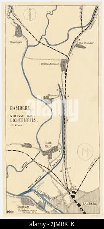 Jansen Hermann (1869-1945), Bamberger Bebauungsplan (12,1931): Straße nach Lichtenfels, Lageplan 1: 25000. Tusche und Farbstift auf transparent, 46,6 x 22,1 cm (inklusive Scankanten) Jansen Hermann (1869-1945): Bebauungsplan Bamberg Stockfoto