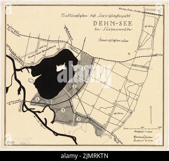 Jansen Hermann (1869-1945), Verteilungsplan des Fürst-Hardenberger Waldbezirks am Dehmsee, Fürstenwalde/Spree (15. Oktober 1930): Abteilung 1: 10000. Tusche auf Transparent, 42 x 47,2 cm (inklusive Scankanten) Jansen Hermann (1869-1945): Aufteilungsplan des fürstlich Hardenbergischen Forstbezirks am Dehmsee, Fürstenwalde/Spree Stockfoto