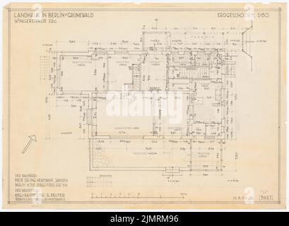 Jansen Hermann (1869-1945), Haus Jansen in Berlin-Grunewald (14. Januar 1936): Grundriss EG 1:50. Bleistift auf Transparent, 46,4 x 63,4 cm (inklusive Scankanten) Jansen Hermann (1869-1945): Haus Jansen, Berlin-Grunewald Stockfoto