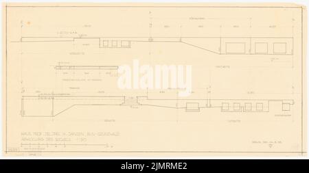 Jansen Hermann (1869-1945), Haus Jansen in Berlin-Grunewald (14.08.1935): Verarbeitung der Basis 1:50. Bleistift auf Transparent, 37,3 x 72,2 cm (inklusive Scankanten) Jansen Hermann (1869-1945): Haus Jansen, Berlin-Grunewald Stockfoto