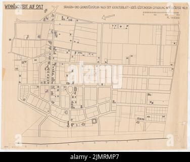 Jansen Hermann (1869-1945), Überarbeitung des Wenningstedt-Bebauungsplans (1937-1937): Straßen- und Grundstückskarte, Übertragung des Katasterblattes 1: 2000. Tusche auf Transparent, 65,6 x 82,2 cm (inklusive Scankanten) Jansen Hermann (1869-1945): Revision des Bebauungsplans Wenningstedt auf Sylt Stockfoto