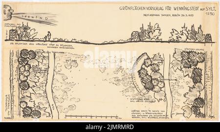 Jansen Hermann (1869-1945), Überarbeitung des Wenningstedt-Entwicklungsplans (29.07.1937): Abhängender Plan der Grünfläche 1:50. Kohle auf Transparent, 47,7 x 86,1 cm (inklusive Scan-Kanten) Jansen Hermann (1869-1945): Revision des Bebauungsplans Wenningstedt auf Sylt Stockfoto