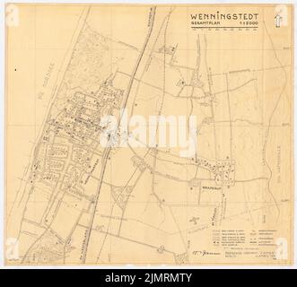 Jansen Hermann (1869-1945), Überarbeitung des Wenningstedt-Entwicklungsplans (04.04.1937): Übersichtsplan 1: 5000. Tusche, Bleistift auf Transparent, 70,2 x 77,4 cm (inklusive Scankanten) Jansen Hermann (1869-1945): Revision des Bebauungsplans Wenningstedt auf Sylt Stockfoto