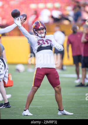 6. August 2022: Alex Erickson (86), Empfänger der Washington Commanders Wide, während des NFL-Trainingslagers des Teams auf dem Fed Ex Field in Landover, Maryland Fotograf: Cory Royster Stockfoto