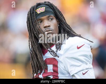 6. August 2022: Cam Sims (89) des Washington Commanders Wide Receiver während des NFL-Trainingslagers des Teams auf dem Fed Ex Field in Landover, Maryland Fotograf: Cory Royster Stockfoto