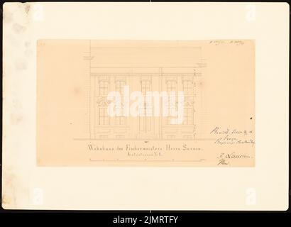 Unger (1743-1799), Potsdamer Bürgerhäuser. Bauaufzeichnungen (sogenannter Ziller-Folder) um 1850. Wohnhaus Kiezstraße (Baujahr 1780) (27. November 1856): Riss-Blickfassade (Skalenbar, Fuß). Tinte und Bleistift auf Papier, 33,7 x 46 cm (inklusive Scankanten) Unger (1743-1799): Potsdamer Bürgerhäuser. Bauaufnahmen (sog. Ziller-Mappe) um 1850. Wohnhaus Kiezstraße 6 (Baujahr 1780) Stockfoto