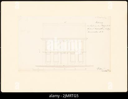 Unbekannter Architekt, Potsdamer Stadthäuser. Bauaufzeichnungen (sogenannter Ziller-Folder) um 1850. Jäger-Communication Wohngebäude 4 (Baujahr 1733-1740, 1786) (1855-1855): Rising View Fassade (Scale bar). Tinte auf Papier, 33,5 x 46 cm (einschließlich Scankanten) N.N. : Potsdamer Bürgerhäuser. Bauaufnahmen (sog. Ziller-Mappe) um 1850. Wohnhaus Jäger-Kommunikation 4 (Baujahr 1733-1740, 1786) Stockfoto