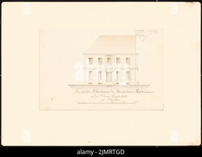 Unger (1743-1799), Potsdamer Bürgerhäuser. Bauaufzeichnungen (sogenannter Ziller-Folder) um 1850. Waisenstraße 74 Wohngebäude (Baujahr 1786) (1855-1855): Obere Vorderansicht-Fassade (Massstab, Fuß). Bleistift und Tinte Aquarell auf Papier, 33,6 x 46 cm (inklusive Scankanten) Unger (1743-1799): Potsdamer Bürgerhäuser. Bauaufnahmen (sog. Ziller-Mappe) um 1850. Wohnhaus Waisenstraße 74 (Baujahr 1786) Stockfoto