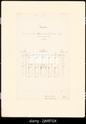 Ziller Christian Heinrich, Potsdamer Bürgerhäuser. Bauaufzeichnungen (sogenannter Ziller-Folder) um 1850. Wohngebäude Jäger-Communication 9 (Baujahr 1733-1740) (05.03.1854): Obere Fassade (Fassadenschmuck: AtticArktusche mit putten Link) und Nr. 10 (ausgeschieden. Tinte auf Papier, 46,2 x 33,7 cm (inkl. Kanten scannen) Ziller Christian Heinrich : Potsdamer Bürgerhäuser. Bauaufnahmen (sog. Ziller-Mappe) um 1850. Wohnhaus Jäger-Kommunikation 9 (Baujahr 1733-1740) Stockfoto