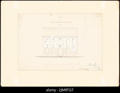 Unger (1743-1799), Potsdamer Bürgerhäuser. Bauaufzeichnungen (sogenannter Ziller-Folder) um 1850. Kiezstraße Wohnhaus (Baujahr 1780) (1855): Rising View Fassade (Scale Bar, Fuß). Tinte und Bleistift auf Papier, 33,5 x 45,9 cm (inklusive Scankanten) Unger (1743-1799): Potsdamer Bürgerhäuser. Bauaufnahmen (sog. Ziller-Mappe) um 1850. Wohnhaus Kiezstraße 7 (Baujahr 1780) Stockfoto