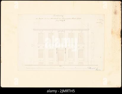 Ziller Christian Heinrich, Potsdamer Bürgerhäuser. Bauaufzeichnungen (sogenannter Ziller-Folder) um 1850. Wohnhaus Jägerstraße 1 (Baujahr 1733-1740, 1786) (1855-1855): Riss-Blickfassade, Querschnittsfront (Maßstab, Fuß). Tinte auf Papier, 33,4 x 46 cm (inklusive Scankanten) Ziller Christian Heinrich : Potsdamer Bürgerhäuser. Bauaufnahmen (sog. Ziller-Mappe) um 1850. Wohnhaus Jägerstraße 1 (Baujahr 1733-1740, 1786) Stockfoto