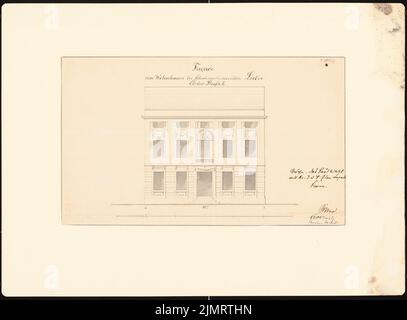 Krüger Andreas Ludwig (1743-1805), Potsdamer Bürgerhäuser. Bauaufzeichnungen (sogenannter Ziller-Folder) um 1850. Wohnhaus Ebräerstraße (Baujahr 1784) (1855-1855): Riss-View-Fassade, Fassadenschmuck (Massstab). Tusche Aquarell auf Papier, 33,7 x 45,7 cm (inklusive Scankanten) Krüger Andreas Ludwig (1743-1805): Potsdamer Bürgerhäuser. Bauaufnahmen (sog. Ziller-Mappe) um 1850. Wohnhaus Ebräerstraße 2 (Baujahr 1784) Stockfoto