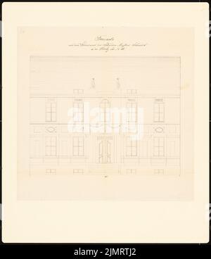 Ziller Christian Heinrich, Potsdamer Bürgerhäuser. Bauaufzeichnungen (sogenannter Ziller-Folder) um 1850. Wohngebäude Hoditzstraße (Baujahr 1785) (1855-1855): Riss-Blickfassade (Massstab, Fuß). Tinte und Bleistift auf Papier, 58,7 x 50,7 cm (einschließlich Scankanten) N.N. : Potsdamer Bürgerhäuser. Bauaufnahmen (sog. Ziller-Mappe) um 1850. Wohnhaus Hoditzstraße 15 (Baujahr 1785) Stockfoto