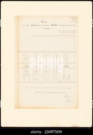 Unbekannter Architekt, Potsdamer Stadthäuser. Bauaufzeichnungen (sogenannter Ziller-Folder) um 1850. Brandenburger Straße 42 Wohnhaus (Baujahr 1733-1740) (09.08.1858): Riss-Vorderansicht-Fassade (Maßstab Bar, Fuß). Bleistift und Tinte auf Papier, 46,4 x 33,6 cm (einschließlich Scankanten) N.N. : Potsdamer Bürgerhäuser. Bauaufnahmen (sog. Ziller-Mappe) um 1850. Wohnhaus Brandenburger Straße 42 (Baujahr 1733-1740) Stockfoto