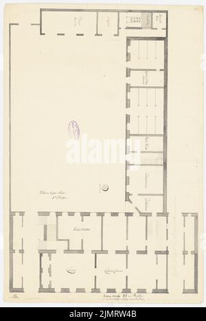 Titel Friedrich Wilhelm (1754-1840), Witwen-Kassen-Haus Behrenstraße 41, Berlin (1793-1794): Grundriß 1.. Bleistift und Tinte Aquarell auf Papier, 61,6 x 41,5 cm (inklusive Scankanten) Titel Friedrich Wilhelm (1754-1840): Witwen-Kassen-Haus Behrenstraße 41, Berlin Stockfoto