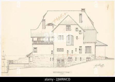 Blunck Erich (1872-1950), Einfamilienhaus in Berlin-Nikolassee (04,1904): Osternansicht 1:50. Tinte, Bleistift auf Papier, 41,5 x 61,8 cm (inklusive Scankanten) Blunck Erich (1872-1950): Einfamilienwohnhaus, Berlin-Nikolassee Stockfoto