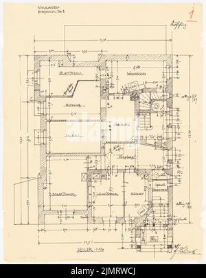 Blunck Erich (1872-1950), Einfamilienhaus in Berlin-Nikolassee (1904-1904): Grundriss Keller 1:50. Tusche auf Transparent, 48,3 x 37,9 cm (inklusive Scankanten) Blunck Erich (1872-1950): Einfamilienwohnhaus, Berlin-Nikolassee Stockfoto