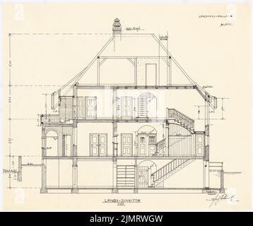 Blunck Erich (1872-1950), Landhaus Pallat in Stolpe, Berlin-Wannsee (1905-1905): Längsschnitt 1:50. Tusche auf Transparent, 40,9 x 48,7 cm (inklusive Scankanten) Blunck Erich (1872-1950): Landhaus Pallat in Stolpe, Berlin-Wannsee Stockfoto