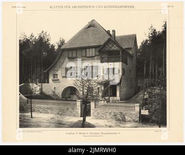 Blunck Erich (1872-1950), Einfamilienhaus in Berlin-Nikolassee [fehlt?] (1904-1904): Blick von der Straße. Druck auf Papier, 27,3 x 34,8 cm (inklusive Scankanten) Blunck Erich (1872-1950): Einfamilienwohnhaus, Berlin-Nikolassee Stockfoto